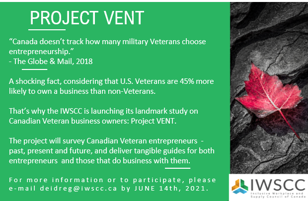 IWSCC Announces Project VENT: A Landmark Research Project on, and in Collaboration with, Veteran Business Owners in Canada