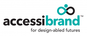 AccessiBrand (TM) logo. Tagline: For design-abled futures.