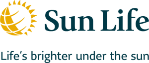 Sun Life Financial logo, with tagline, Life's brighter under the sun.
