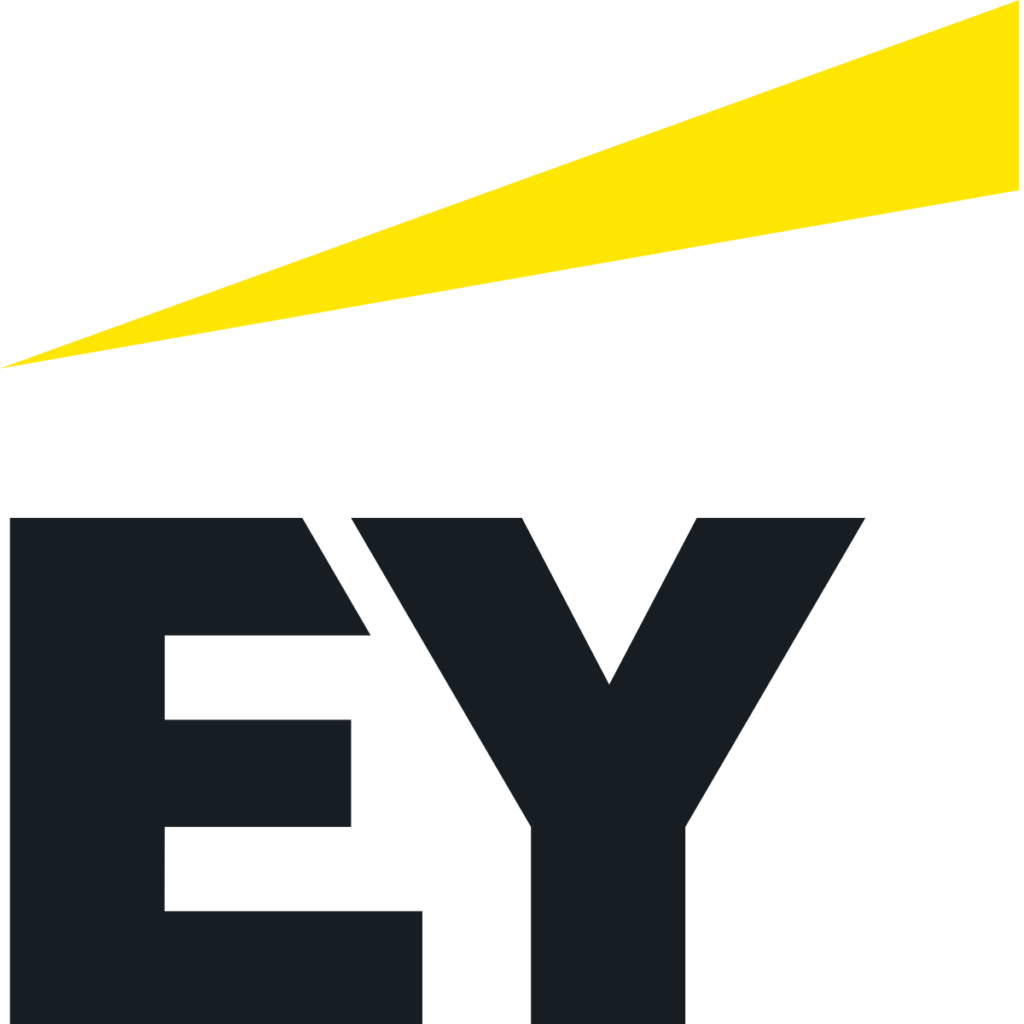 EY logo: Bold black capital letters "E Y" are topped by am upward streak of yellow.