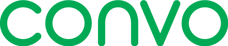 Logo: simple, evenly-spaced light-green lettering reads "CONVO."