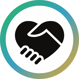 Icon: Two hands in a handshake form a heart.