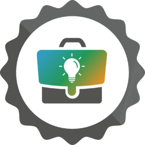 An award ribbon with a briefcase icon at its centre.