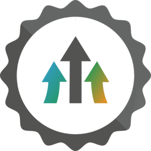 An award ribbon with three upward arrows at its centre.