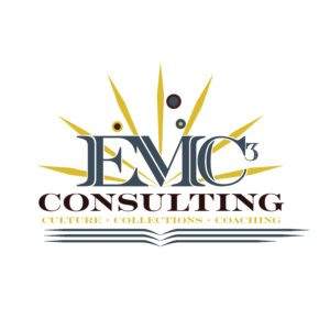 Logo: EMC3 Consulting. Streaks of colour evoke golden rays emitting from an open book.
