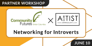An event banner patterned with large orange triangles reads "Partner Workshop. Networking for Introverts. June 10."
